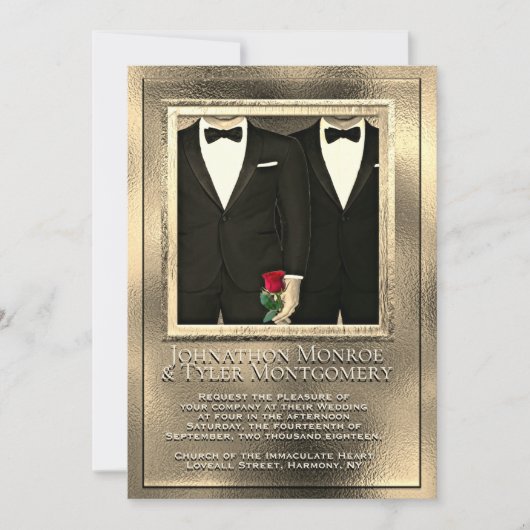 Invitation Mariage d'or et de gris (Devant)