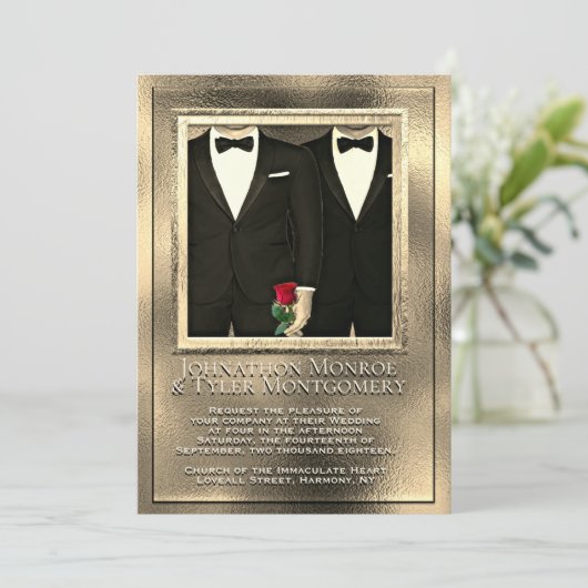 Invitation Mariage d'or et de gris (Debout devant)