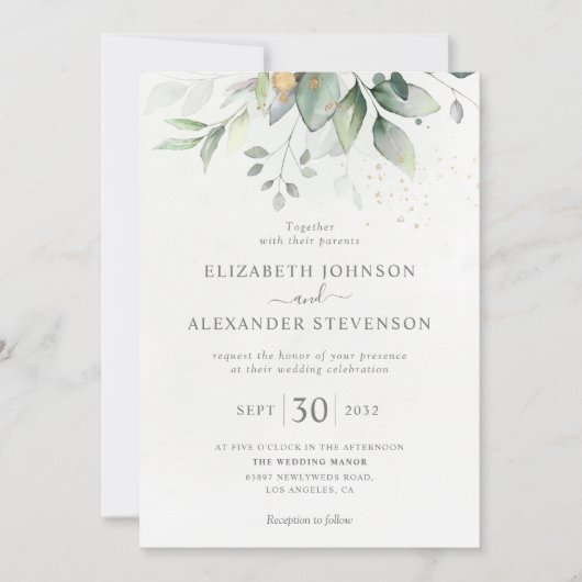 Invitation Mariage d'or feuille d'eucalyptus à la végétation (Devant)