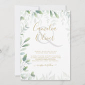 Invitation Mariage d'or Feuille moderne QR Code RSVP (Devant)
