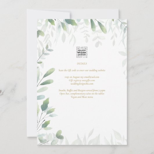 Invitation Mariage d'or Feuille moderne QR Code RSVP (Dos)