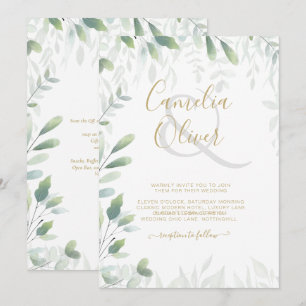 Invitation Mariage d'or Feuille moderne QR Code RSVP