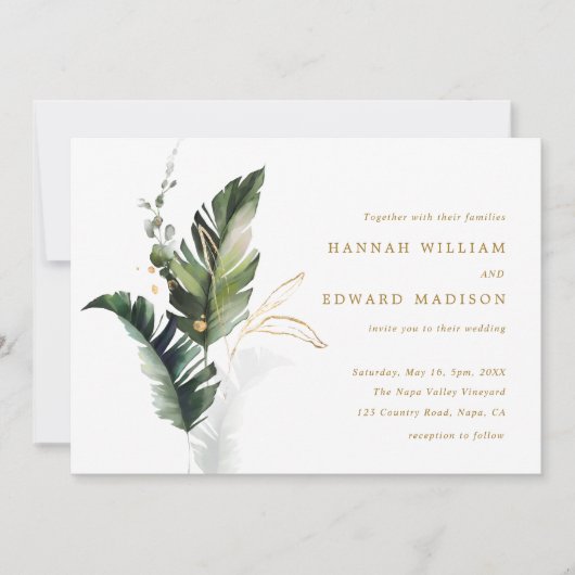 Invitation Mariage d'or Feuille tropical (Devant)