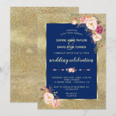 Invitation Mariage d'or Floral Blush de la Royal Navy (Devant / Derrière)