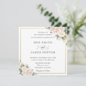 Invitation Mariage d'or floral d'ivoire rose chic (Debout devant)