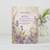 Invitation Mariage d'or floral violet ultra violet (Debout devant)