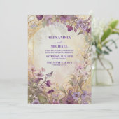 Invitation Mariage d'or floral violet ultra violet (Debout devant)