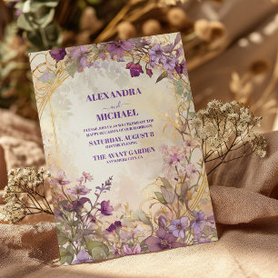 Invitation Mariage d'or floral violet ultra violet