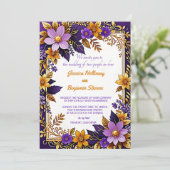 Invitation Mariage d'or floral violet ultra violet (Debout devant)