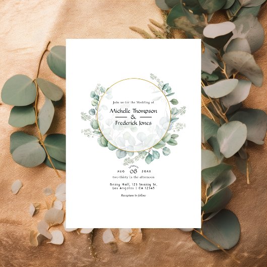 Invitation Mariage d'or géométrique Eucalyptus