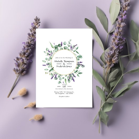 Invitation Mariage d'or géométrique Eucalyptus Lavender