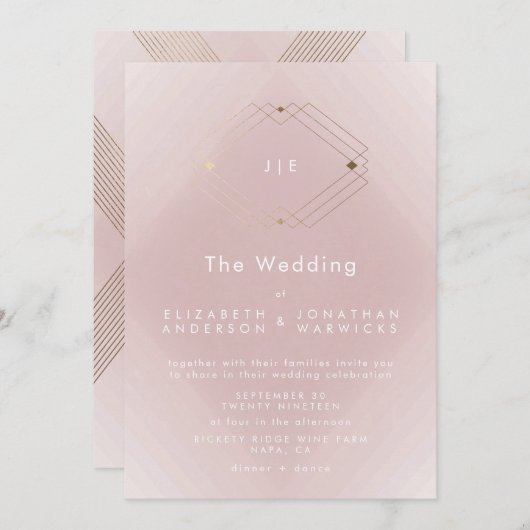 Invitation Mariage d'or géométrique moderne rose simple (Devant / Derrière)