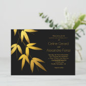 Invitation Mariage d'or Glam Bamboo Feuille| noir (Debout devant)