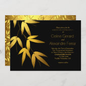 Invitation Mariage d'or Glam Bamboo Feuille| noir (Devant / Derrière)