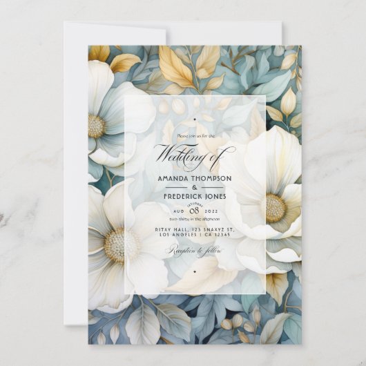 Invitation Mariage d'or gris clair, vert et Faux Foil (Devant)