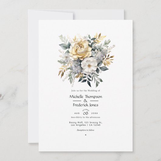 Invitation Mariage d'or gris clair, vert et Faux Foil (Devant)