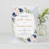 Invitation Mariage d'or Marine et Flush Eucalyptus Faux (Debout devant)
