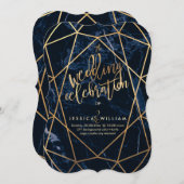 Invitation Mariage d'or Midnight Blue Marble+Faux (Devant / Derrière)