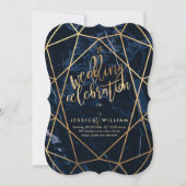 Invitation Mariage d'or Midnight Blue Marble+Faux (Devant)