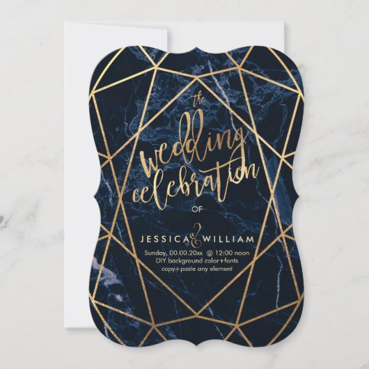 Invitation Mariage d'or Midnight Blue Marble+Faux (Devant)