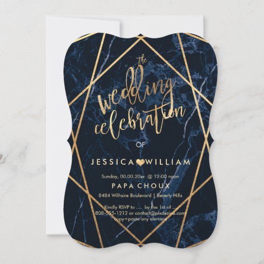 Invitation Mariage d'or Midnight Blue Marble+Faux (Dos)