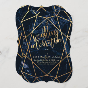 Invitation Mariage d'or Midnight Blue Marble+Faux
