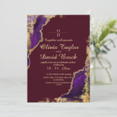 Invitation Mariage d'or moderne de Bourgogne et violet (Debout devant)