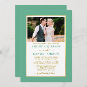 Invitation Mariage d'or moderne Elegant Mint Green