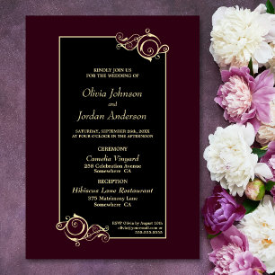 Invitation Mariage d'or noir Bourgogne détaillé