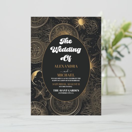 Invitation Mariage d'or noir céleste (Debout devant)