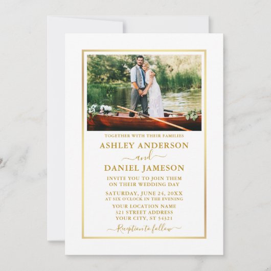 Invitation Mariage d'or photo moderne élégant (Devant)
