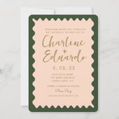 Invitation Mariage d'or Retro Wavy Green Peachy (Devant)