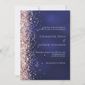 Invitation Mariage d'or rose bleu marine (Devant)