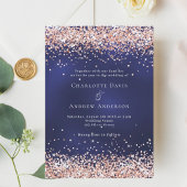 Invitation Mariage d'or rose bleu marine