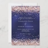 Invitation Mariage d'or rose bleu marine (Devant)