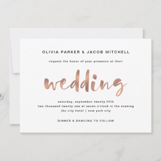 Invitation Mariage d'or Rose de base Elegant Faux (Devant)