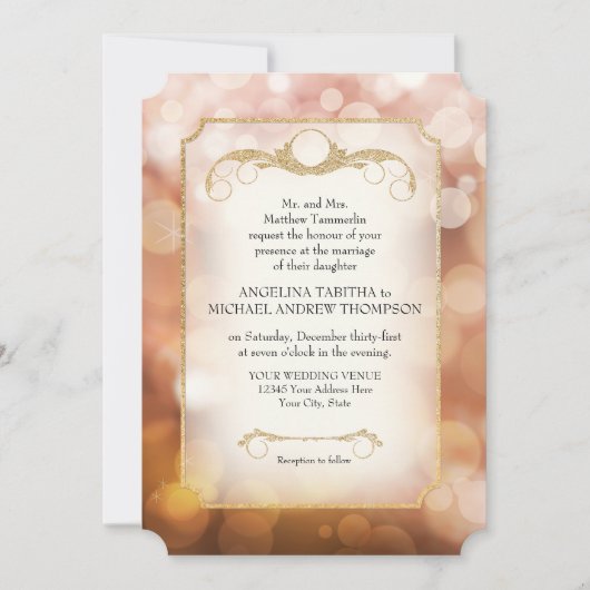 Invitation Mariage d'or rose de Bokeh Sparkle (Devant)
