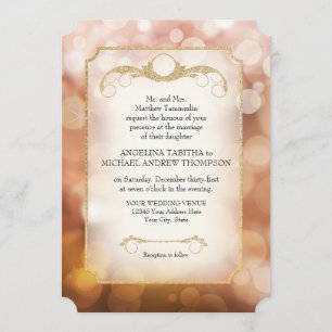 Invitation Mariage d'or rose de Bokeh Sparkle