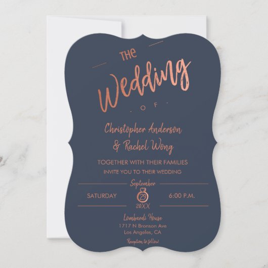 Invitation Mariage d'or Rose de script simple (Devant)