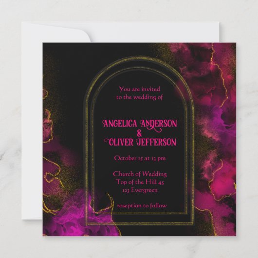 Invitation Mariage d'or rose noir (Devant)