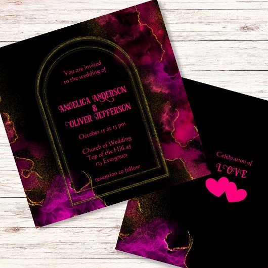 Invitation Mariage d'or rose noir