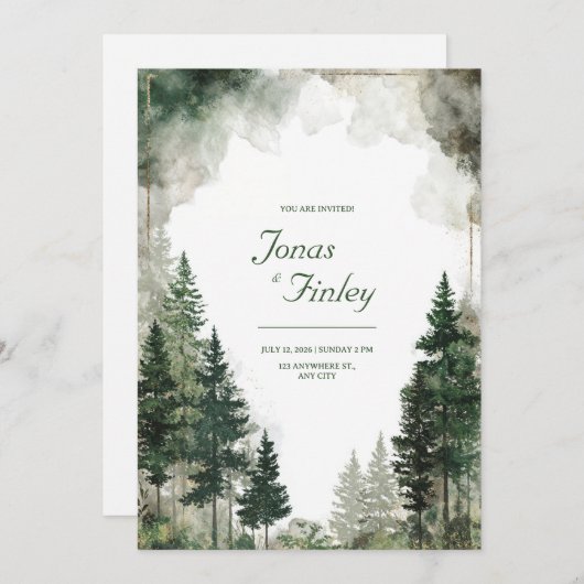 Invitation Mariage d'or Russe Pine Forest (Devant / Derrière)