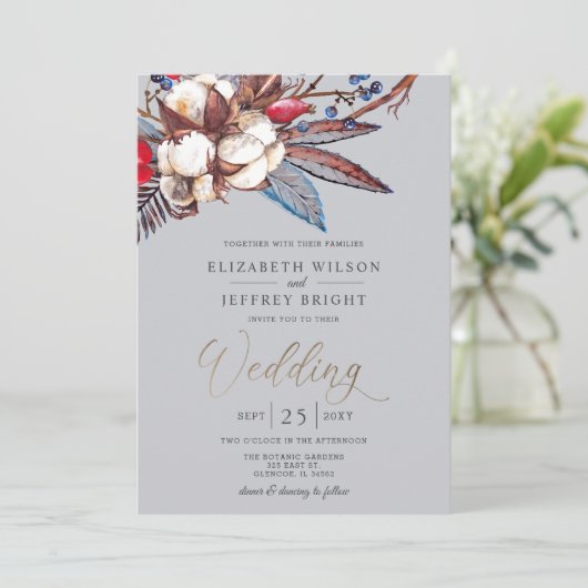 Invitation Mariage d'or Russe Winter Cotton Red Berries (Debout devant)