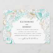 Invitation mariage d'or turquoise côtière balnéaire (Devant / Derrière)