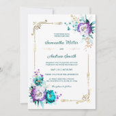 Invitation Mariage d'or Turquoise et violet modifiable (Devant)