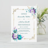 Invitation Mariage d'or Turquoise et violet modifiable (Debout devant)