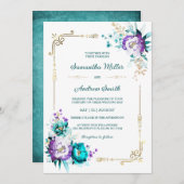 Invitation Mariage d'or Turquoise et violet modifiable (Devant / Derrière)