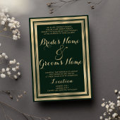 Invitation Mariage d'or vert de forêt géométrique moderne