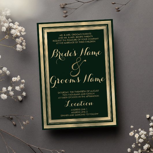 Invitation Mariage d'or vert de forêt géométrique moderne