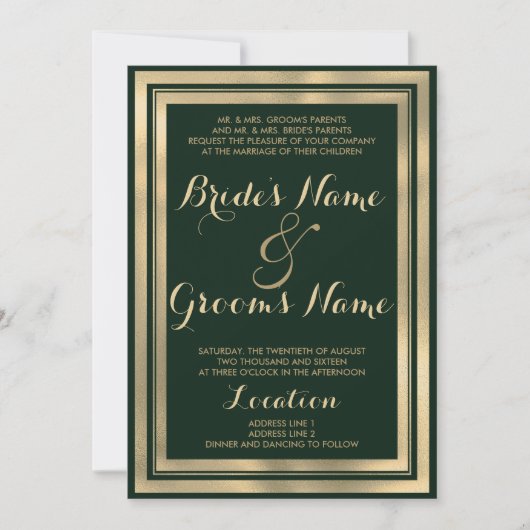 Invitation Mariage d'or vert de forêt géométrique moderne (Devant)